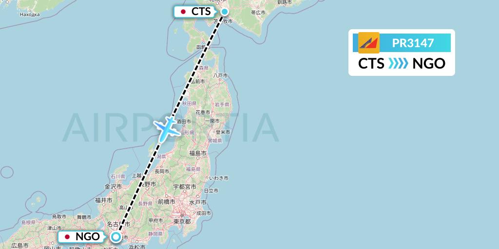 PR3147 Philippine Airlines Flight Map: Sapporo to Nagoya