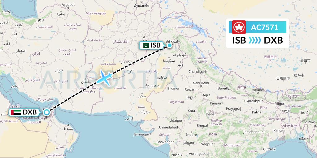AC7571 Air Canada Flight Map: Islamabad to Dubai