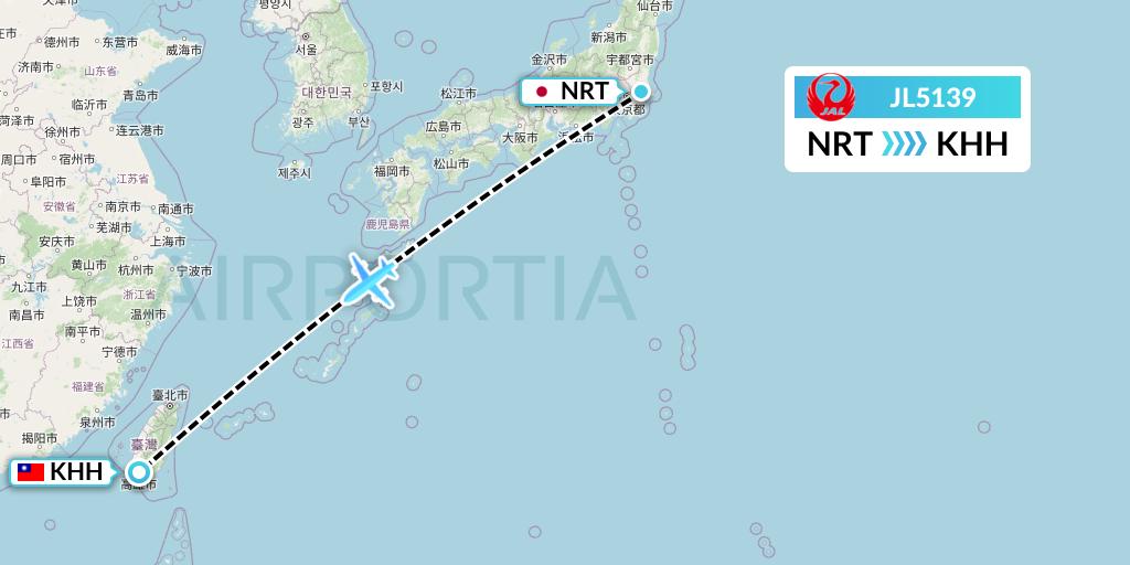 JL5139 Japan Airlines Flight Map: Tokyo to Kaohsiung