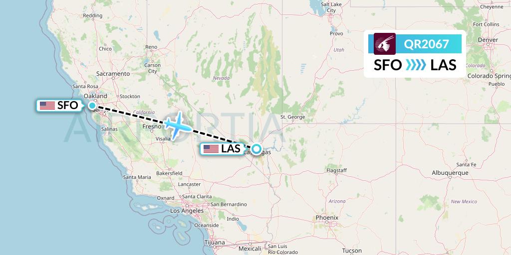 QR2067 Qatar Airways Flight Map: San Francisco to Las Vegas