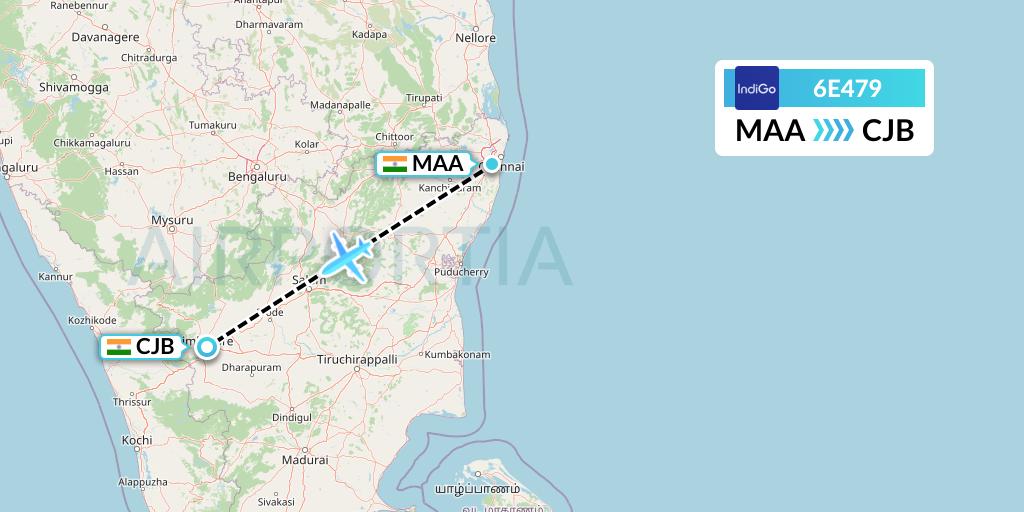 6E479 IndiGo Airlines Flight Map: Chennai to Coimbatore