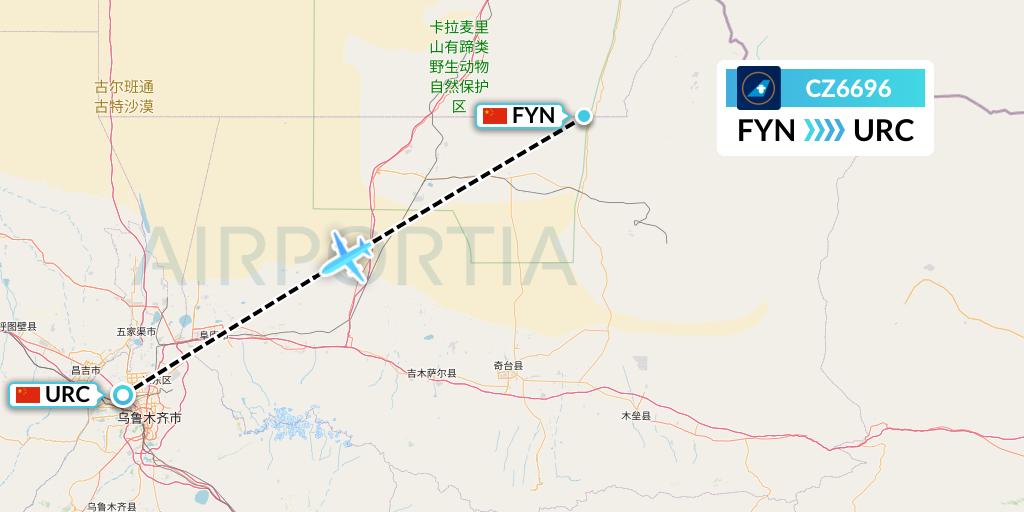 CZ6696 China Southern Airlines Flight Map: Fuyun to Urumqi