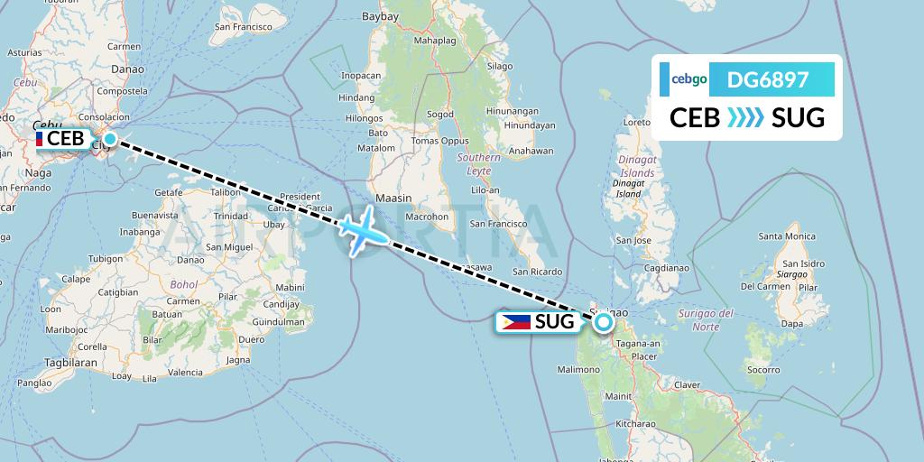 DG6897 Cebgo Flight Map: Cebu to Surigao