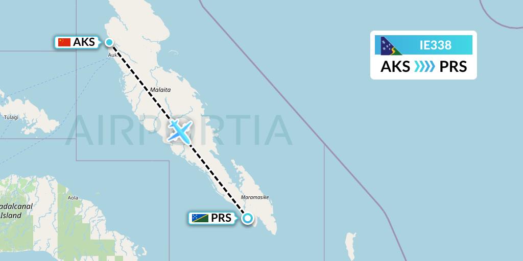 IE338 Solomon Airlines Flight Map: Auki to Parasi