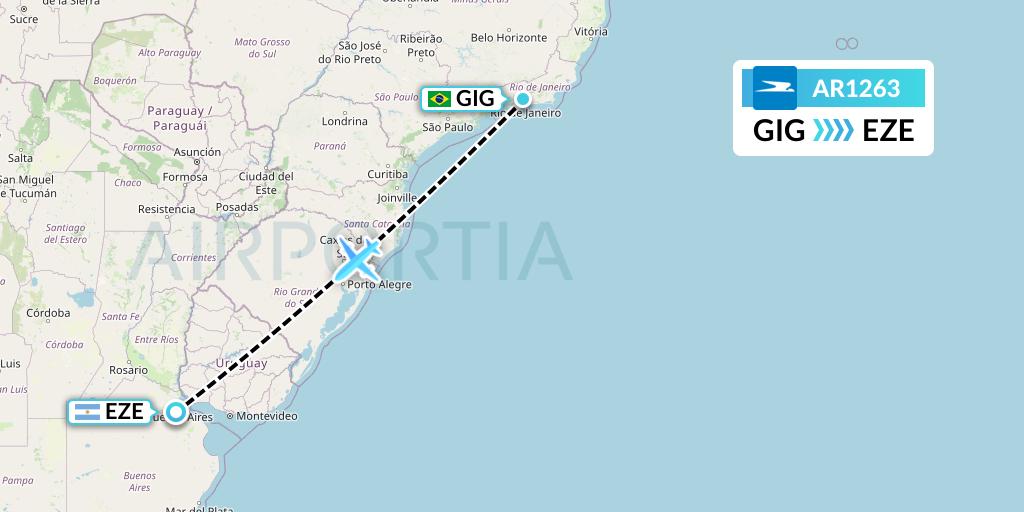 AR1263 Aerolineas Argentinas Flight Map: Rio de Janeiro to Buenos Aires