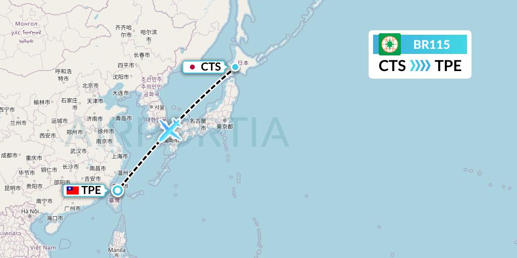 BR115 EVA Air Flight Map: Sapporo to Taipei