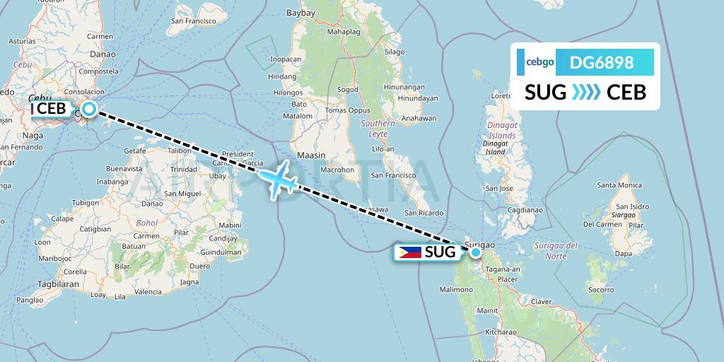 DG6898 Cebgo Flight Map: Surigao to Cebu