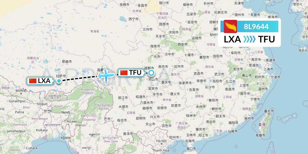 8L9644 Lucky Air Flight Map: Lhasa to Chengdu