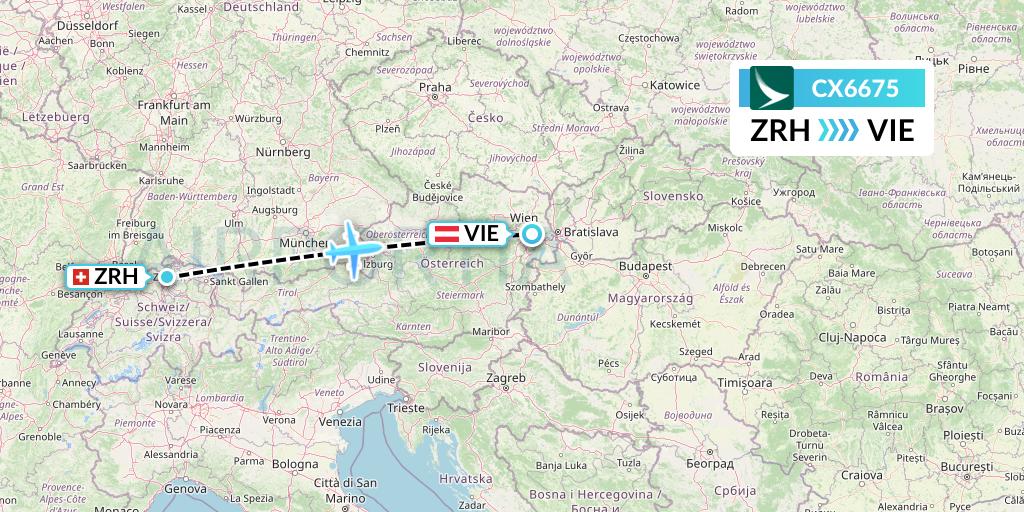 CX6675 Cathay Pacific Flight Map: Zurich to Vienna