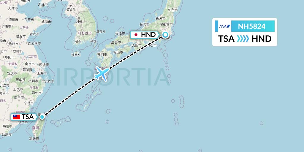 NH5824 All Nippon Airways Flight Map: Taipei to Tokyo