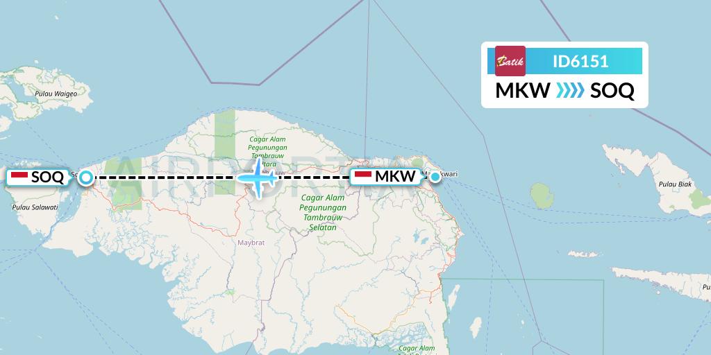 ID6151 Batik Air Flight Map: Manokwari to Sorong