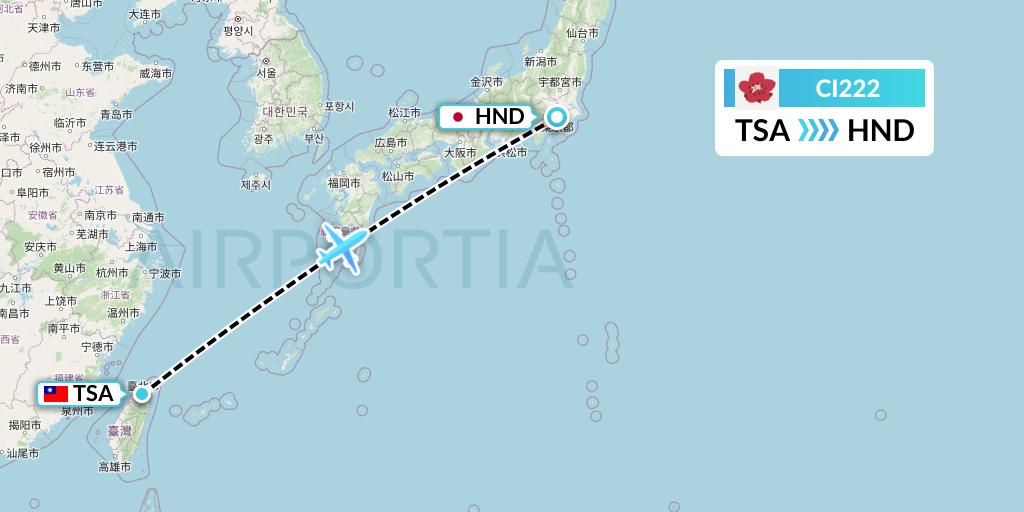 CI222 China Airlines Flight Map: Taipei to Tokyo