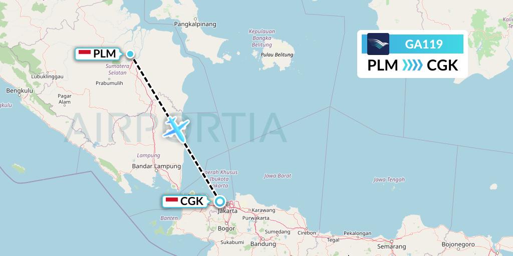 GA119 Garuda Indonesia Flight Map: Palembang to Jakarta