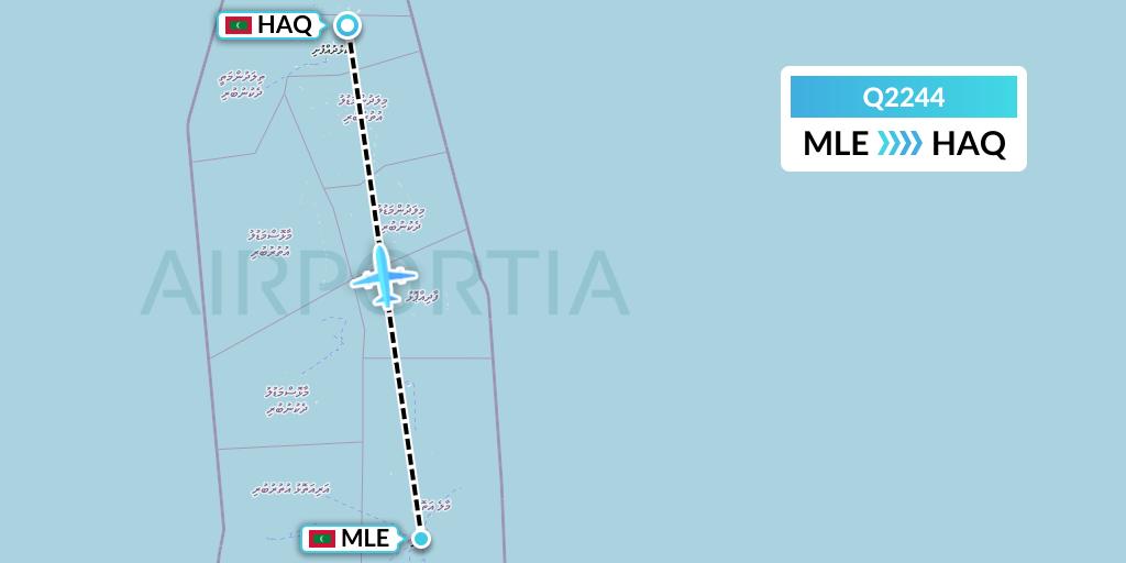 Q2244 Maldivian Flight Map: Male to Hanimaadhoo Island
