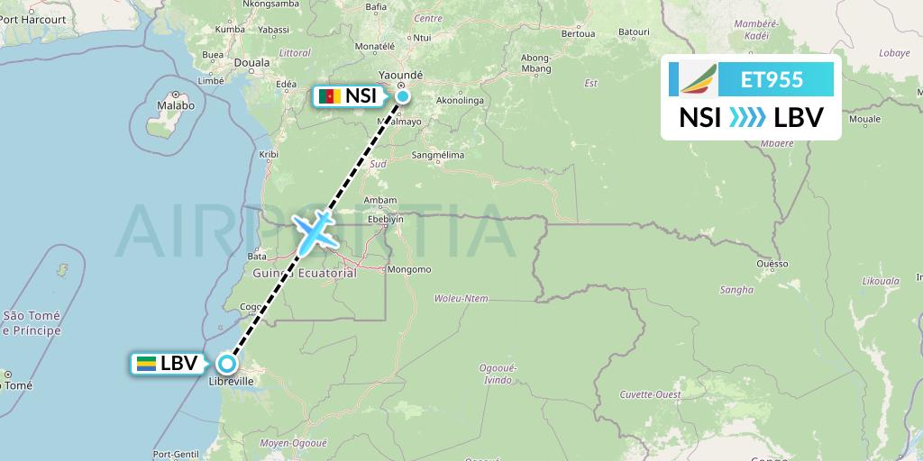 ET955 Ethiopian Airlines Flight Map: Yaounde to Libreville