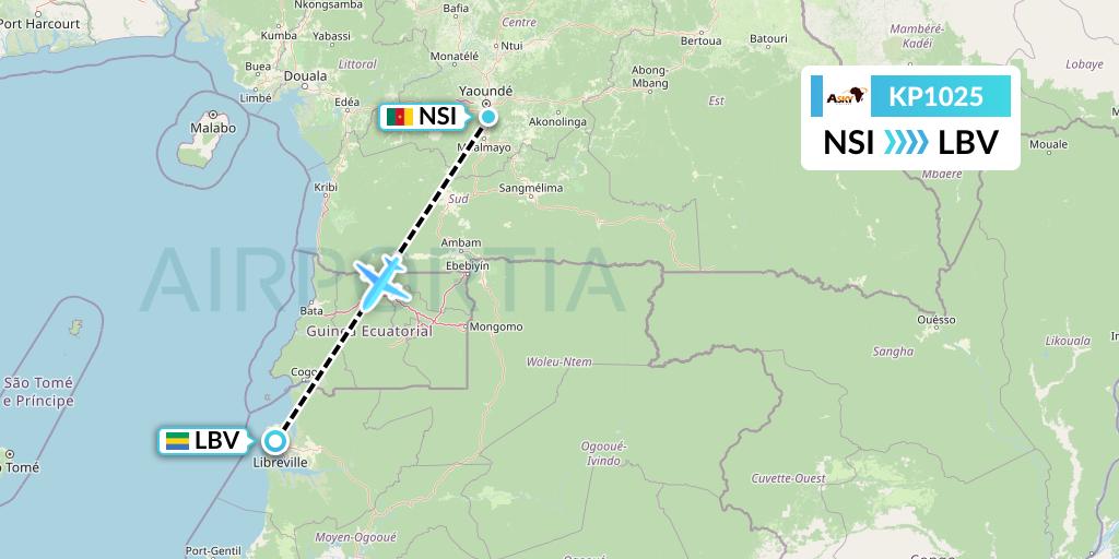 KP1025 ASKY Flight Map: Yaounde to Libreville