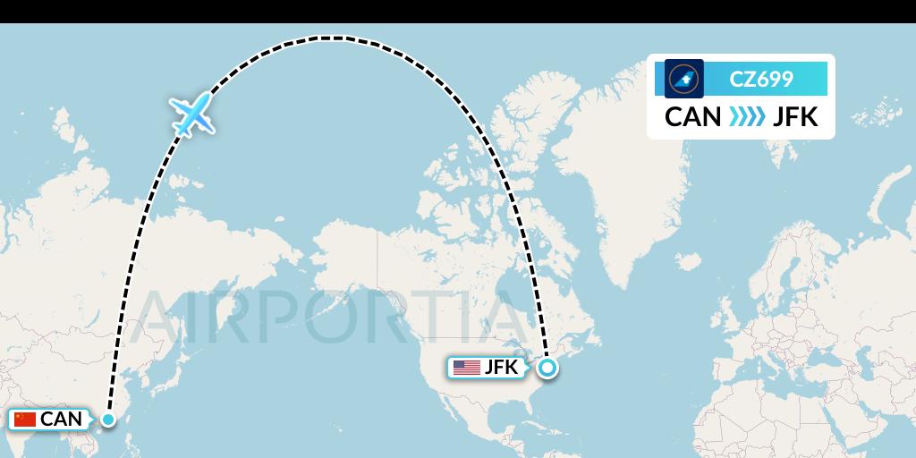 CZ699 China Southern Airlines Flight Map: Guangzhou to New York