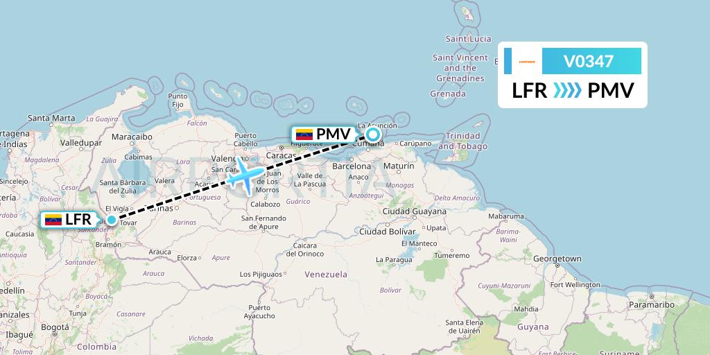V0347 Conviasa Flight Map: Venezuela to Porlamar