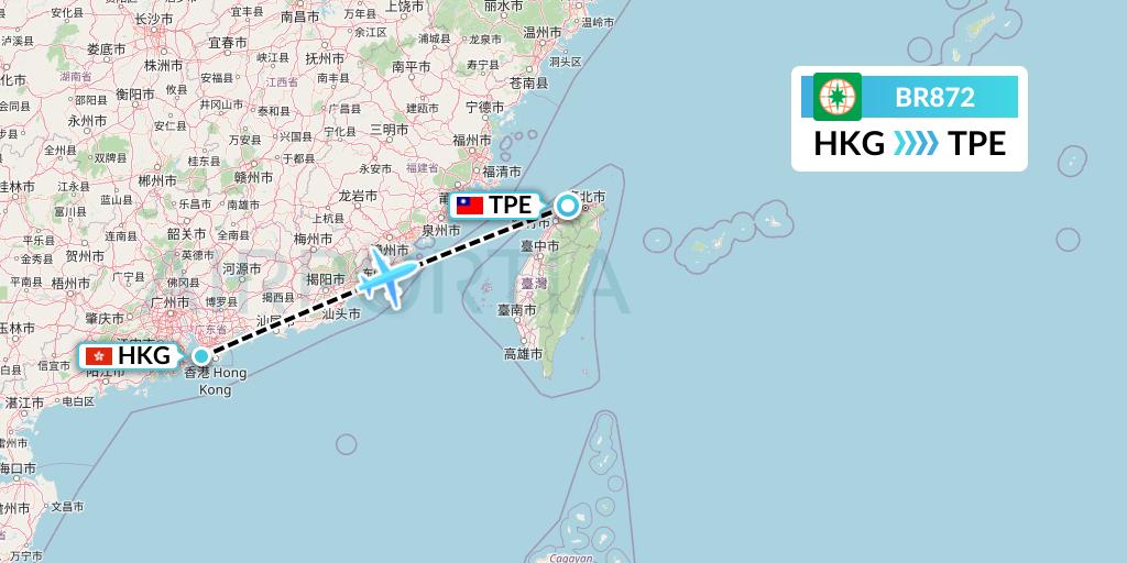 BR872 EVA Air Flight Map: Hong Kong to Taipei