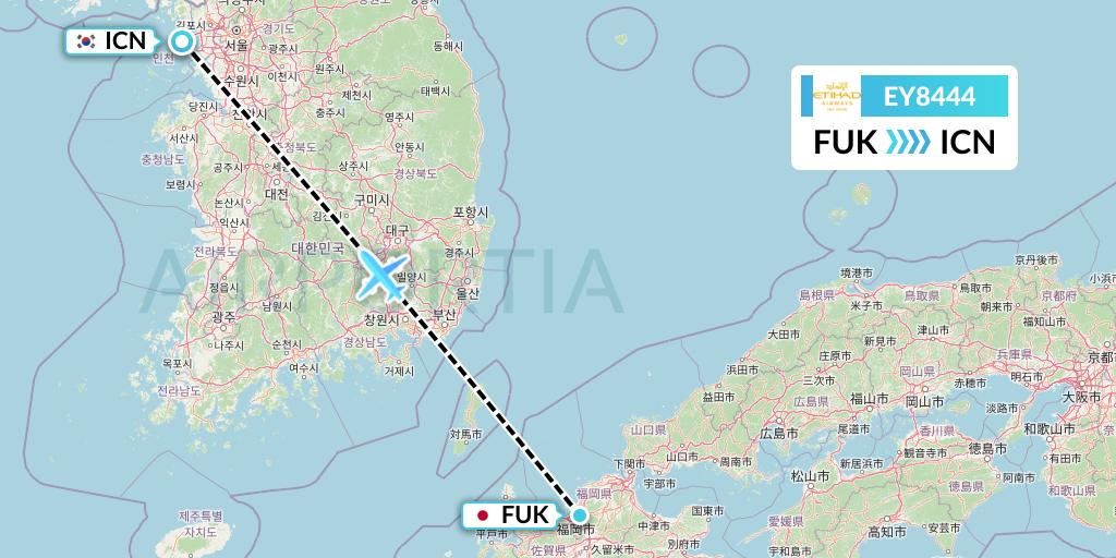 EY8444 Etihad Airways Flight Map: Fukuoka to Seoul