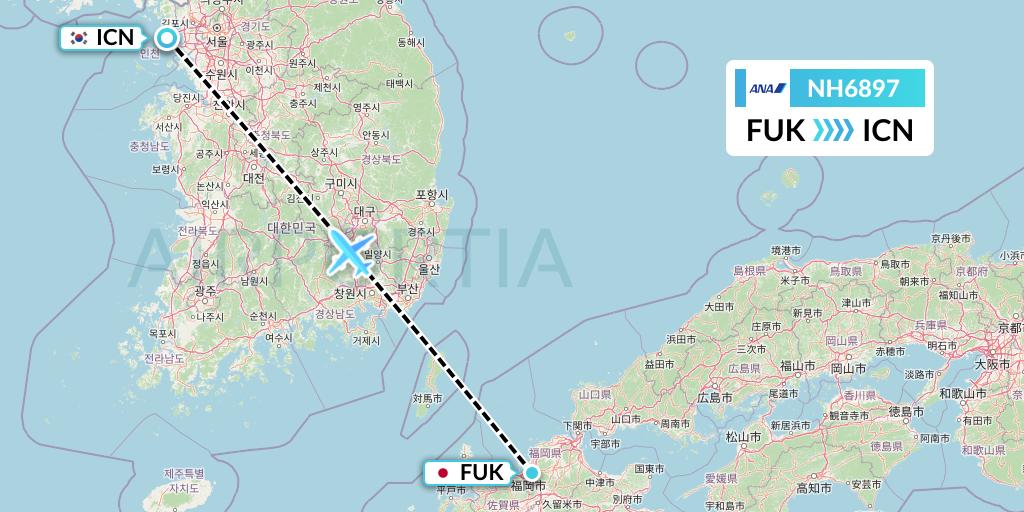 NH6897 All Nippon Airways Flight Map: Fukuoka to Seoul