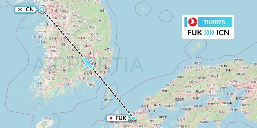 TK8095 Turkish Airlines Flight Map: Fukuoka to Seoul
