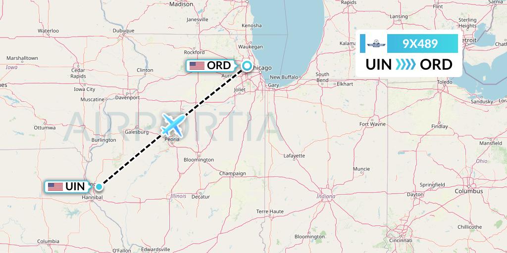 9X489 Southern Airways Express Flight Map: Quincy to Chicago