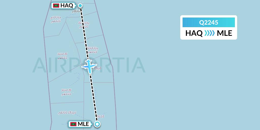 Q2245 Maldivian Flight Map: Hanimaadhoo Island to Male