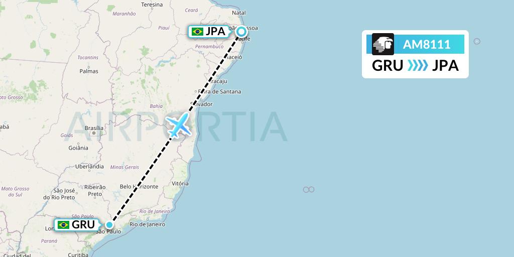 AM8111 Aeromexico Flight Map: Sao Paulo to Joao Pessoa