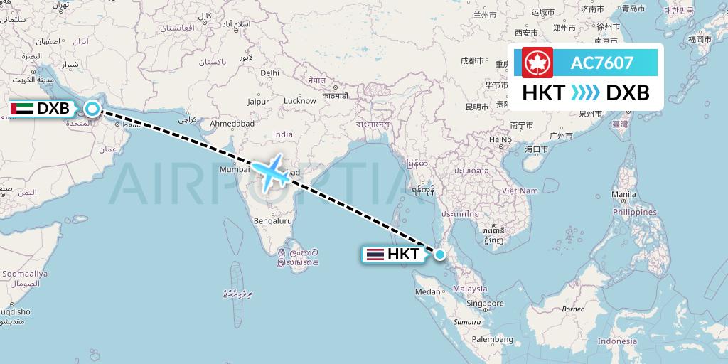AC7607 Air Canada Flight Map: Phuket to Dubai