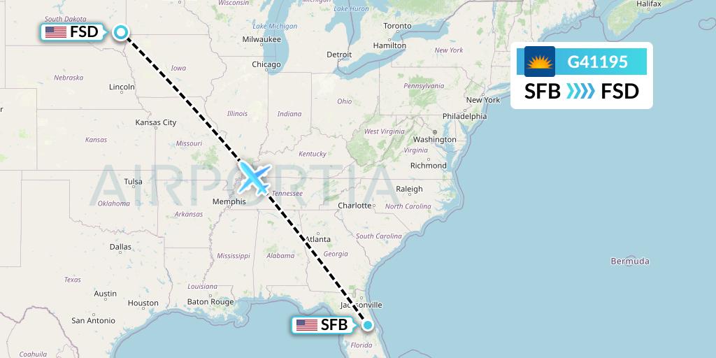 G41195 Allegiant Air Flight Map: Orlando to Sioux Falls