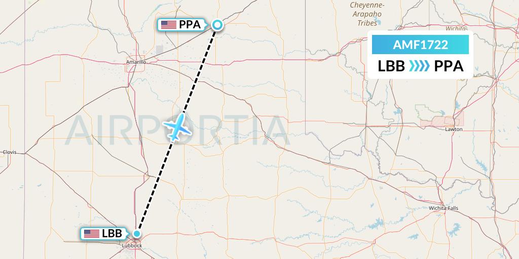 AMF1722 Ameriflight Flight Map: Lubbock to Pampa