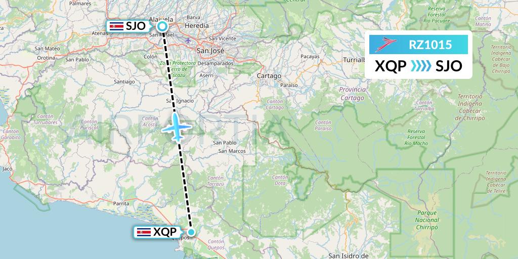 RZ1015 Sansa Airlines Flight Map: Quepos to San Jose