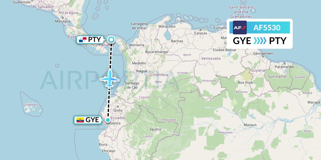 AF5530 Air France Flight Map: Guayaquil to Panama City