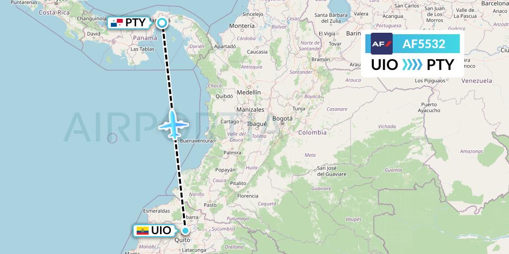 AF5532 Air France Flight Map: Quito to Panama City
