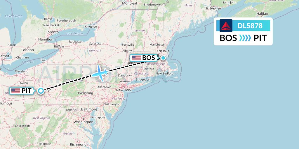 DL5878 Delta Air Lines Flight Map: Boston to Pittsburgh