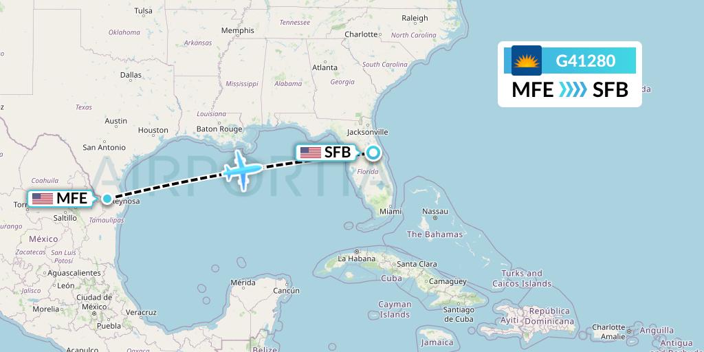 G41280 Allegiant Air Flight Map: McAllen to Orlando