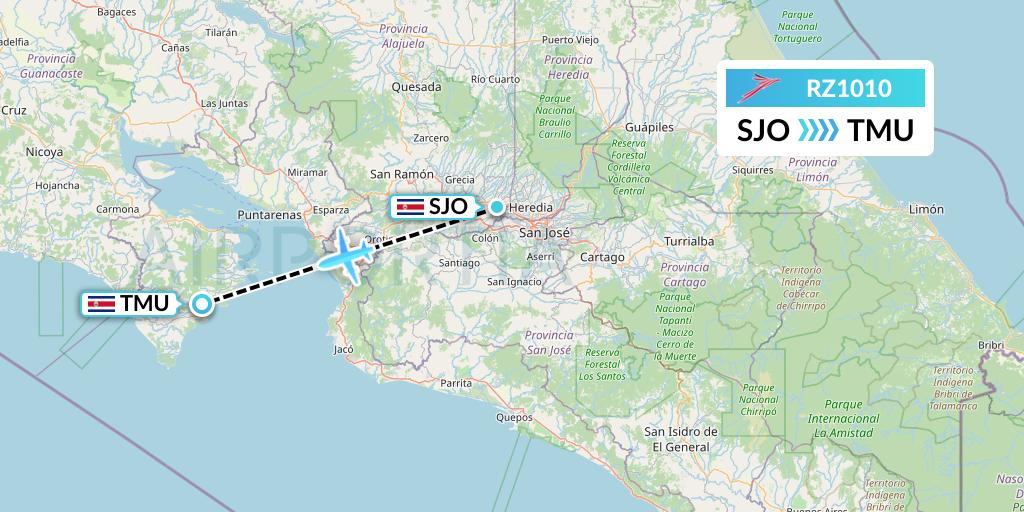 RZ1010 Sansa Airlines Flight Map: San Jose to Tambor