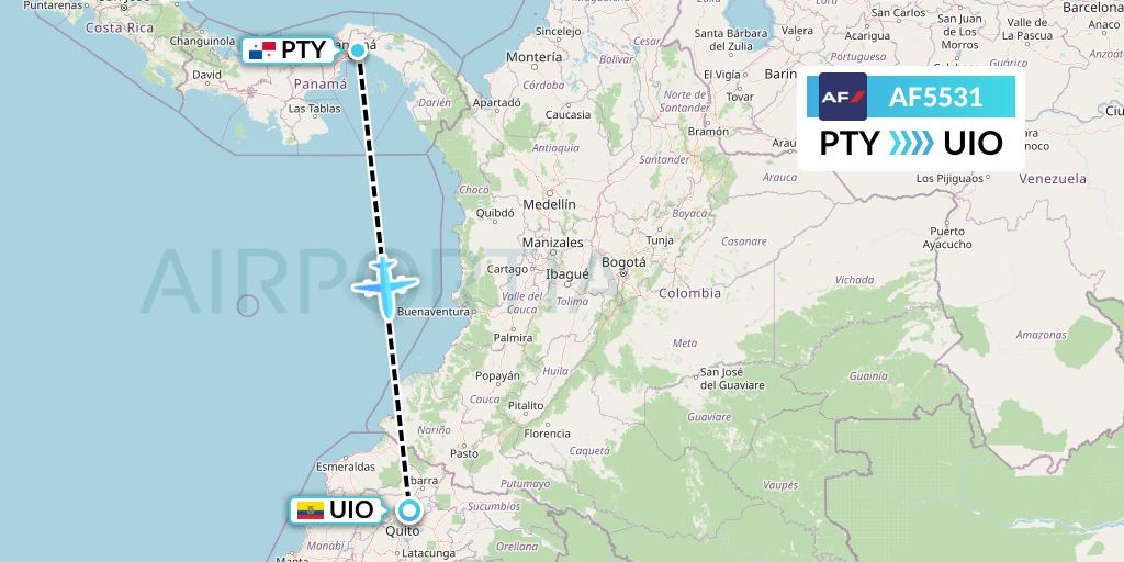 AF5531 Air France Flight Map: Panama City to Quito