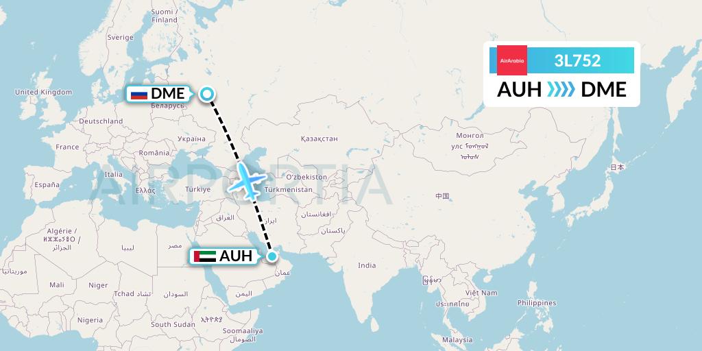 3L752 Air Arabia Abu Dhabi Flight Map: Abu Dhabi to Moscow