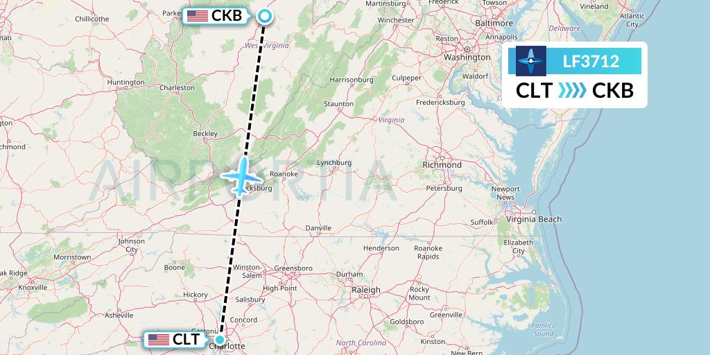 LF3712 Corporate Flight Management Flight Map: Charlotte to Clarksburg