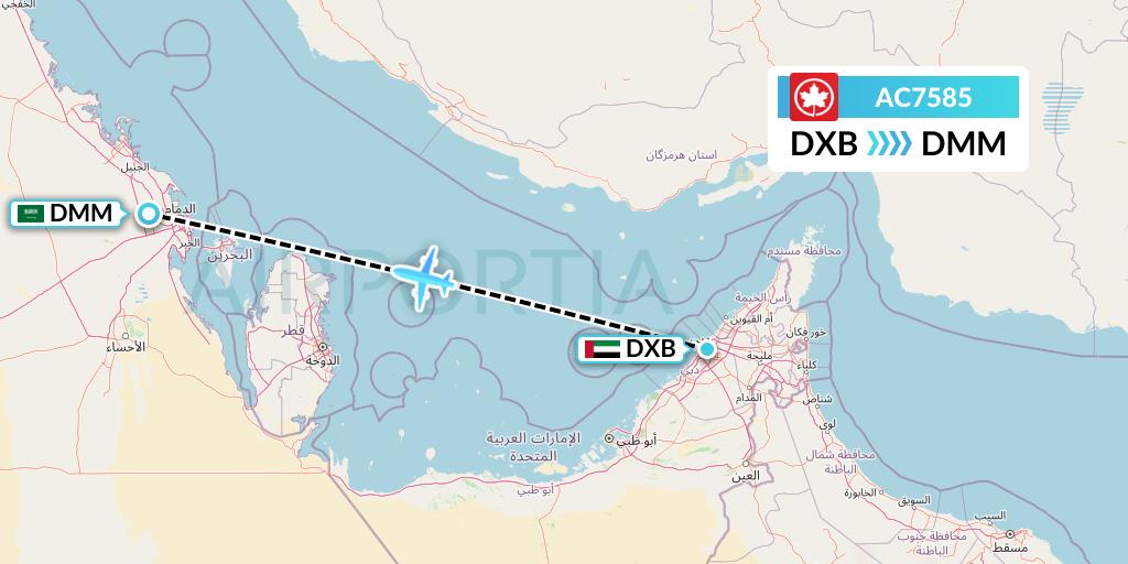 AC7585 Air Canada Flight Map: Dubai to Dammam