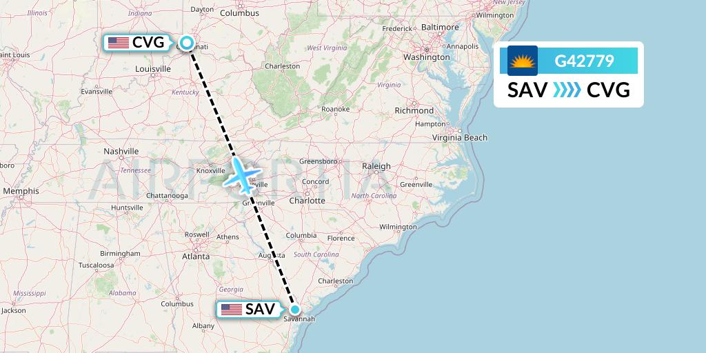 G42779 Allegiant Air Flight Map: Savannah to Cincinnati