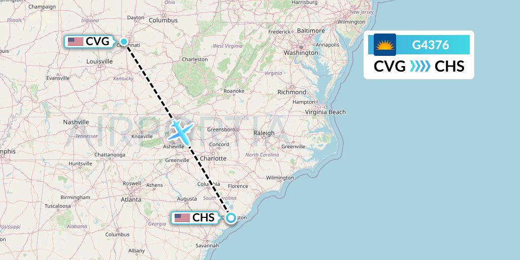 G4376 Allegiant Air Flight Map: Cincinnati to Charleston
