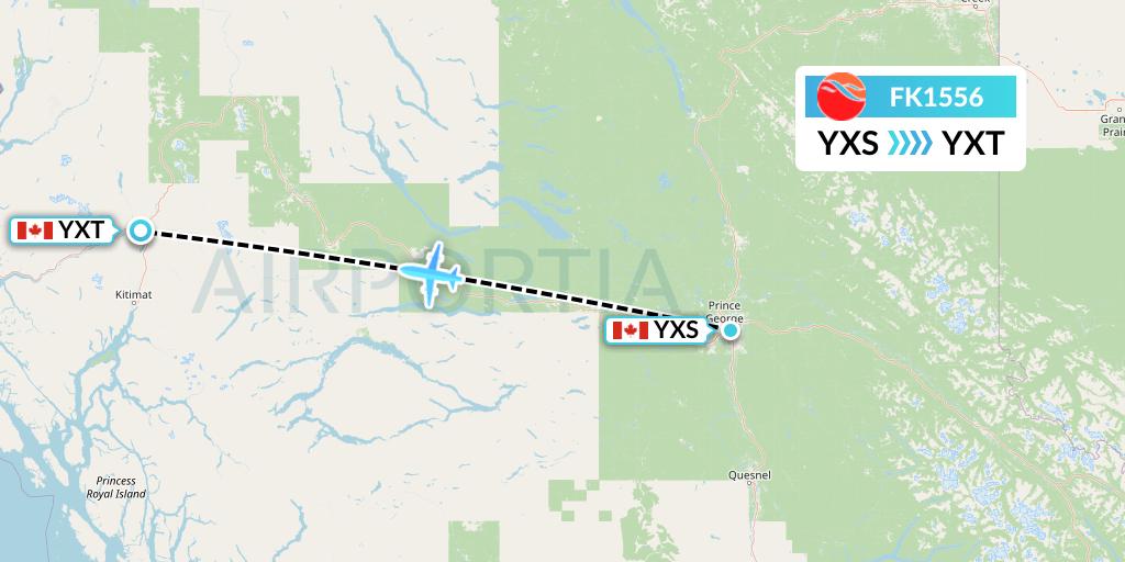 FK1556 Kelowna Flightcraft Air Flight Map: Prince George to Terrace