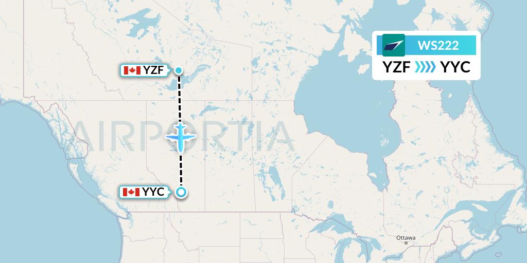 WS222 WestJet Flight Map: Yellowknife to Calgary