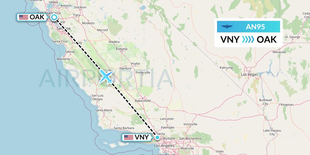 AN95 Advanced Air Flight Map: Van Nuys to Oakland