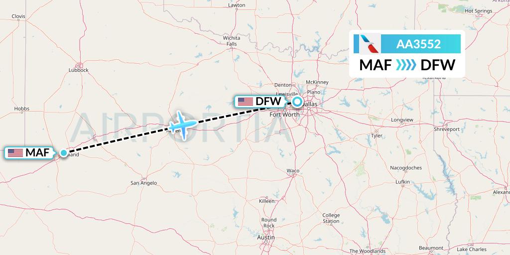 AA3552 American Airlines Flight Map: Midland to Dallas
