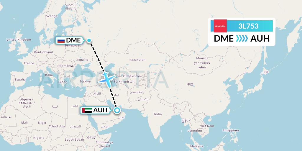 3L753 Air Arabia Abu Dhabi Flight Map: Moscow to Abu Dhabi