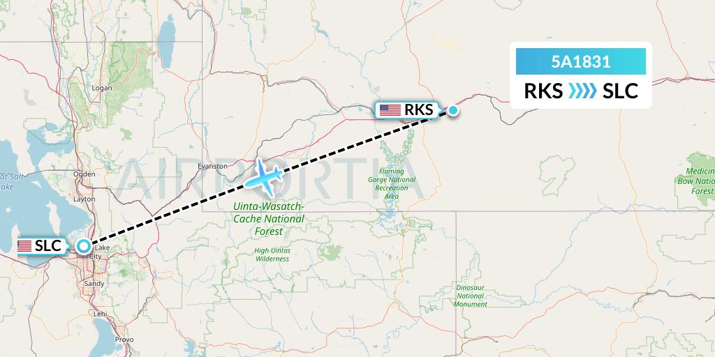 5A1831 Alpine Air Express Flight Map: Rock Springs to Salt Lake City